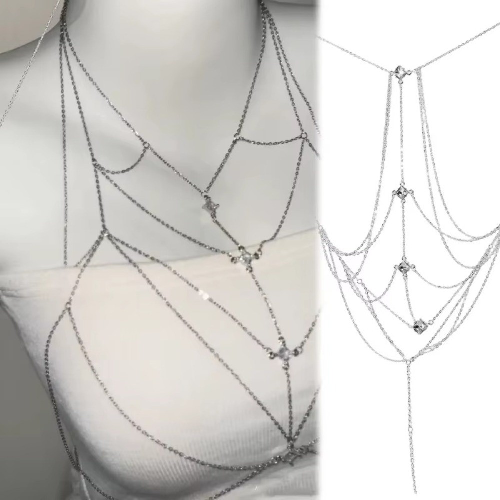 Body Jewelry Trend - Błyszczący łańcuszek na biust z dżetów,