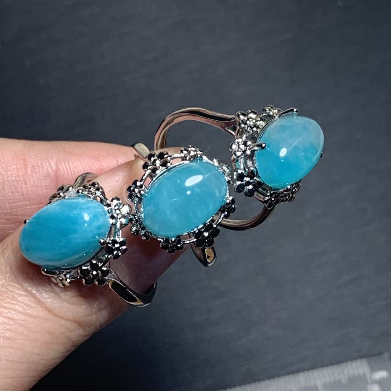 Body Jewelry High Quality - Pierścionek z naturalnym amazonitem, regulowany, damski,