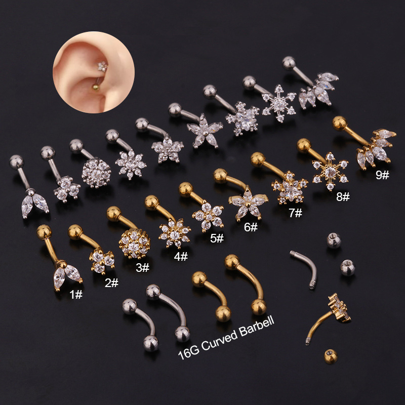 Rook Curved Barbell - 1PC Kwiatowa korona CZ Pierścionek do