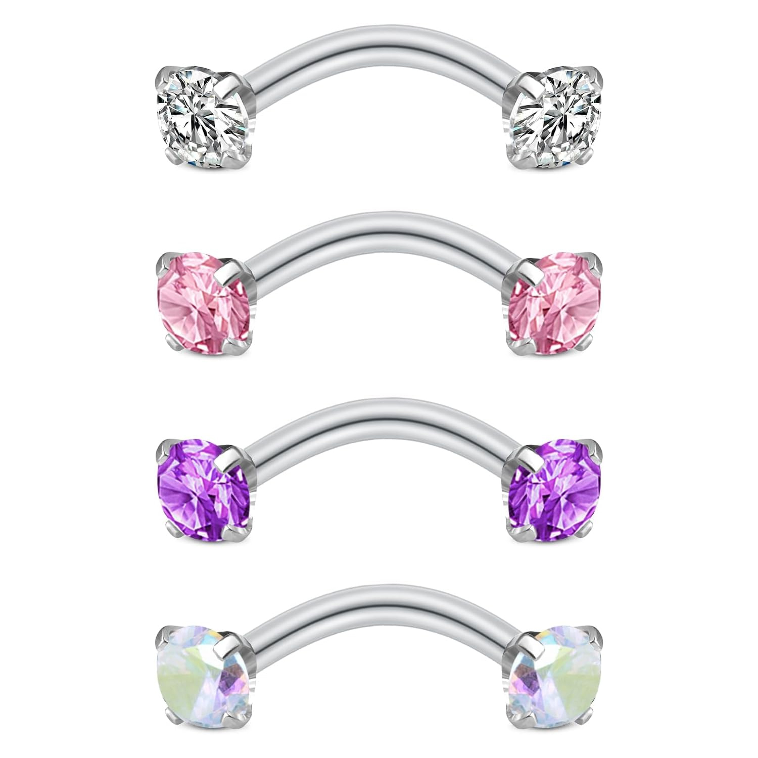 Rook Curved Barbell - Kolczyki Rook dla kobiet, różowo-fioletowe, z