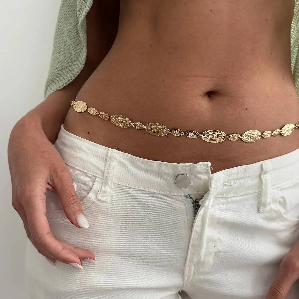 Body Jewelry Trend - IngeSight.Z Prosty, vintage'owy, składany metalowy łańcuszek