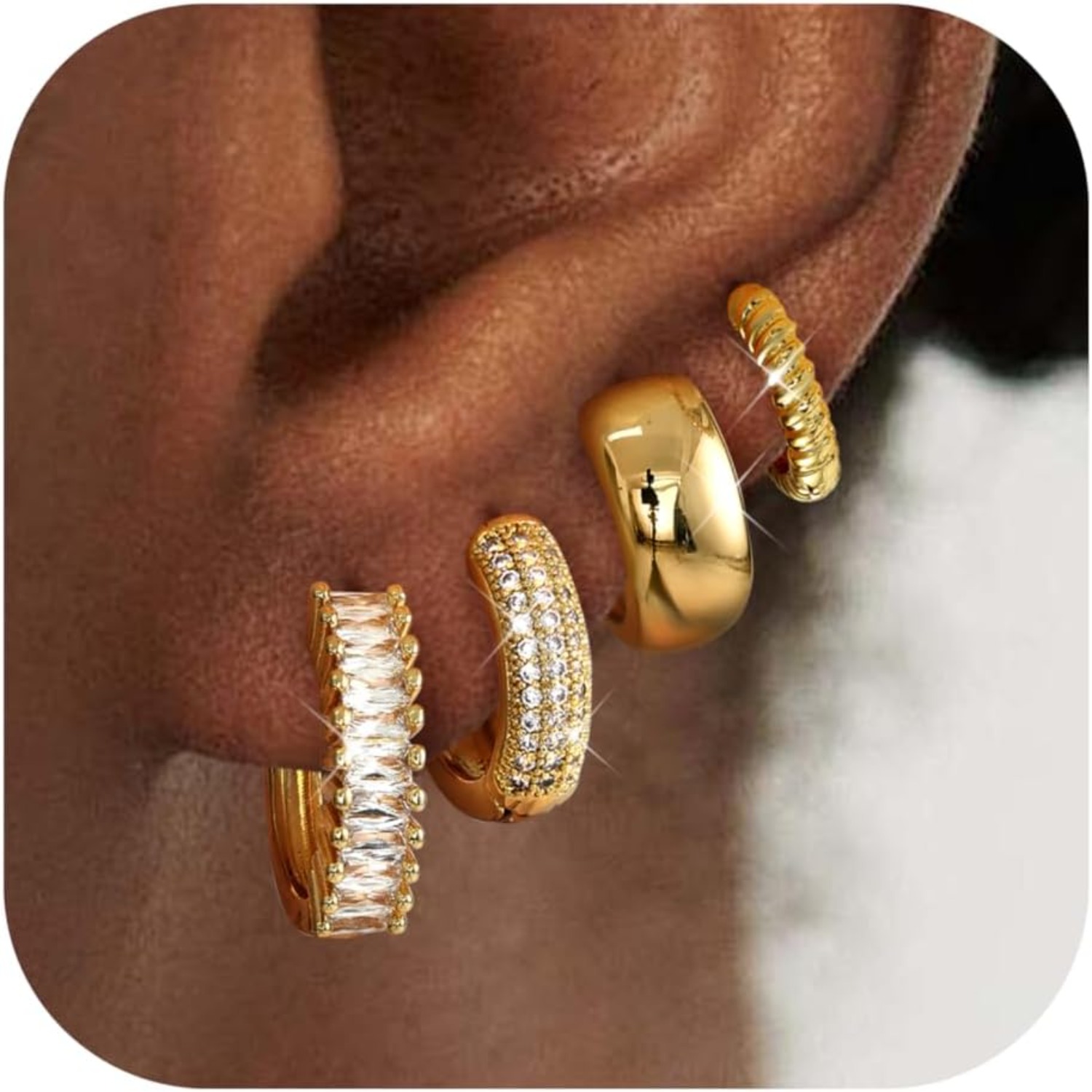 Body Jewelry Trend - ORAZIO 4 Pary Pozłacanych 14K Złotem