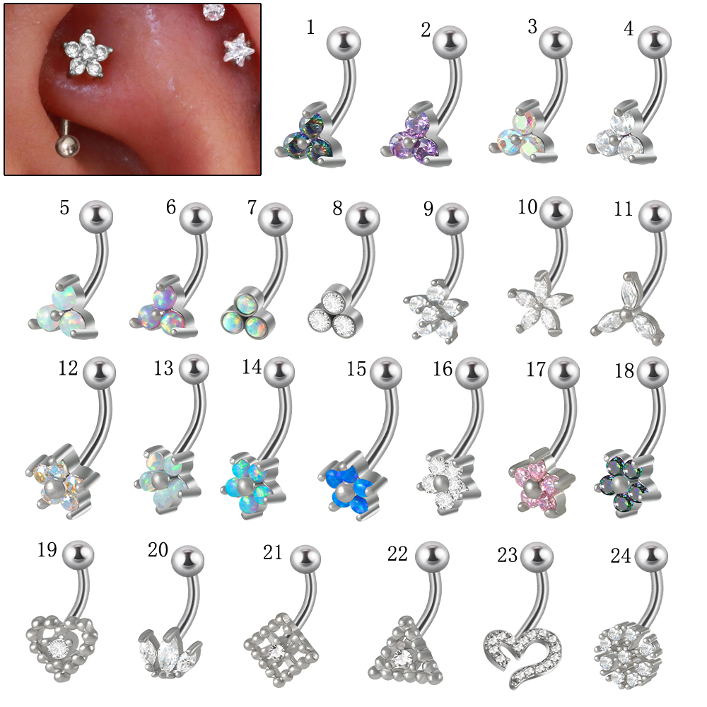 Rook Curved Barbell - 1PC G23 tytanu 16G kryształ kwiat
