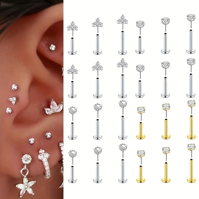 Helix Cartilage Ring - 6 szt. kolczyków bezgwintowych z płaskim