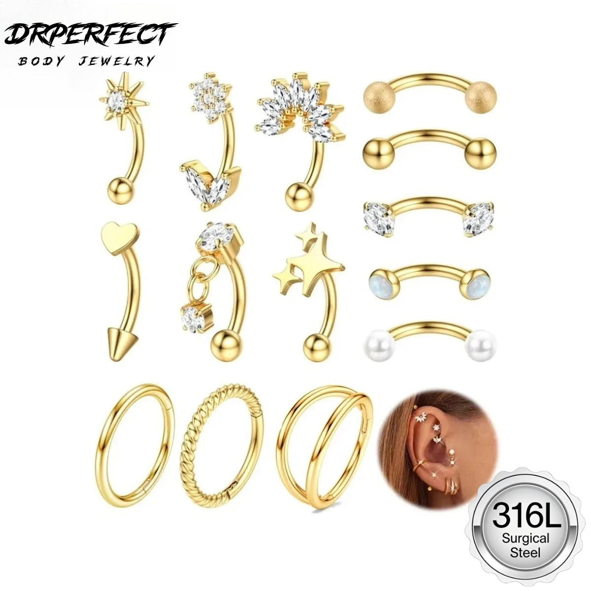 Drperfect 1 szt. Kolczyk do br – Rook Curved Barbell recenzja i cena
